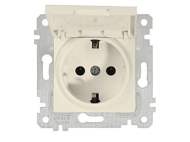 Розетка 1-ая, скрытая, без рамки, с/з, с крышкой, кремовая, RITA, 16 A, 250 V, IP 20, Mutlusan 22006100202