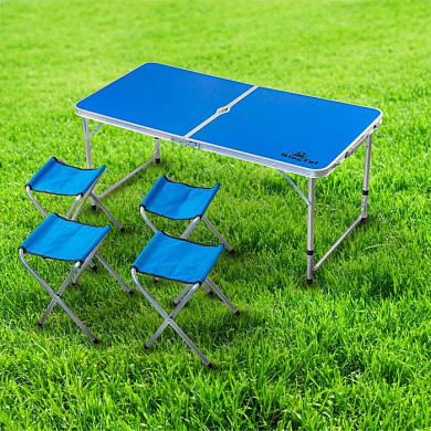 Стол с кладной со стульями для кемпинга 120х60х50/60/70 см, 4 стула KINGTUL KT-09517M