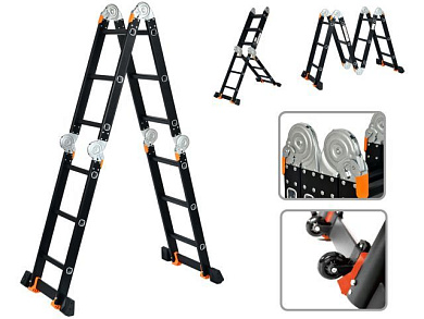 Лестница алюминевая многофункциональнвя 4х3 ступ., h175/355 см, 12,3 кг BLACK LINE STARTUL ST9930-03