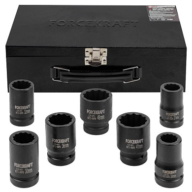 Набор головок ударных глубоких 1'' 7 пр. 12-гр 24-46 мм ForceKraft FK-8072-9MPB