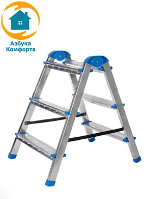 Стремянка 2 секции, 3 ступени, стальная, оцинкованная AZK LDTH-02.03