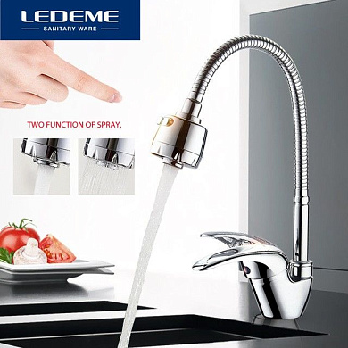Смеситель для кухни с гибким изливом, цинк, хром Ledeme L4302-B