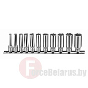 Набор 12-гр. длинных головок 50 мм 4-14 мм на планке 11 пр. 1/4'' Force 21115-9