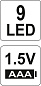 Фонарик 85х25 мм 9 LED, 1.5V, 3xAAA Yato YT-08570