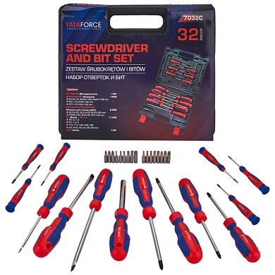 Набор отверток в комплекте с битами и 6-гр головками 32пр. YATAFORCE YF-7032C