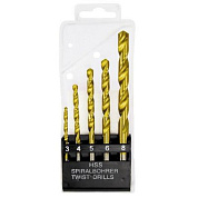 Набор нитридтитановых сверл по металлу, 3-4-5-6-8 мм, HSS, 5 шт, цилиндрический хвостовик Matrix 72383