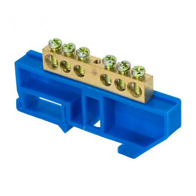 Шина "0" N (8х12мм) 6 отверстий латунь синий изолятор на DIN-рейку розничный стикер EKF PROxima sn0-125-6-d-r