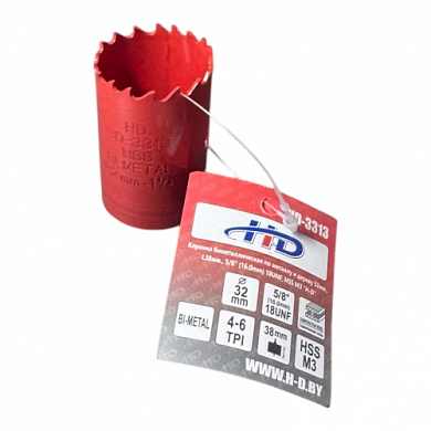 Коронка биметаллическая по металлу и дереву 32 мм., L38 мм., 5/8"-18UNF, HSS M3 H-D HD-3313