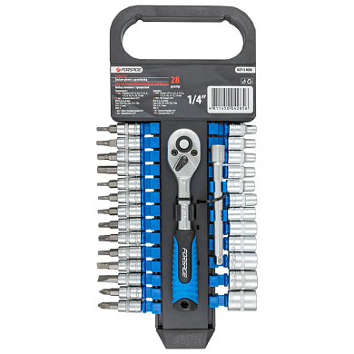 Набор головок 4-14 мм 6-гр и бит с трещоткой 28 пр. 1/4'' Forsage F-027-5 MSA