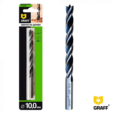 Cверло по дереву cпиральное 10х133 мм, в блистере GRAFF 76100133