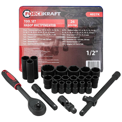 Набор ударных инструментов 26 пр 1/2'' 6-гр ForceKraft FK-4027-K