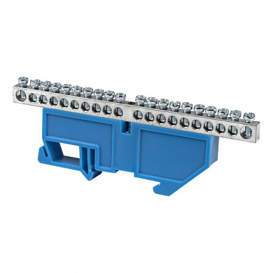 Шина "0" N (6x9мм) 20 отв, цинк синий изолятор на DIN-рейку EKF PROxima sn1-63-20-d