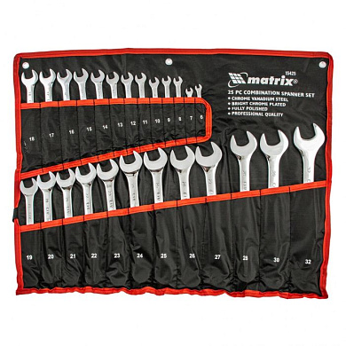 Набор ключей комбинированных, 6-32 мм, 25 шт., CrV, полированный хром Matrix 15425