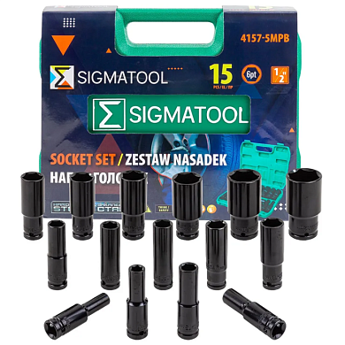 Набор ударных головок глубоких 8-32 мм 15 пр. 1/2'' 6-гр. SIGMATOOL Sigmatool-4157-5MPB
