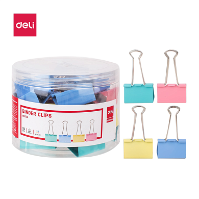 Зажим для бумаг "Deli", 41 мм, 24 штук, ассорти