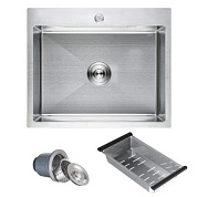 Мойка нерж. сталь, прямоугольная одночашевая, 600*500мм, сатин никель, PVD покрытие, универсальная (3,2мм) AKS 111765