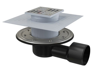 Сливной трап 105х105/50/75, боковой сток, решетка - нерж. сталь, гидрозатвор - комб. Alcaplast APV3344