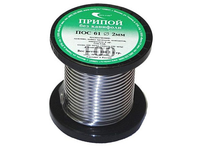 Припой ПОС 61 проволока, катушка ф2 мм, 100 гр, без канифоли, Векта 30200