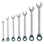 Набор ключей комбинированных с трещоткой, 8-19 мм, 7 шт., реверсивные, CrV Gross 14892