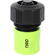 Соединитель-коннектор для шлангов Deli GS EDL8796, 3/4", быстросъемный с аквастопом, черный, зеленый