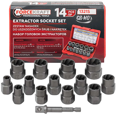 Набор головкок-экстракторов для извлечения поврежденных болтов/гаек 14 пр ForceKraft FK-1321S