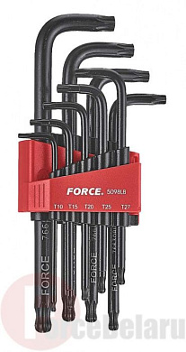 Набор Г-обр. ключей Torx с шаром длинных T10-T50 9 пр. Force 5098LB