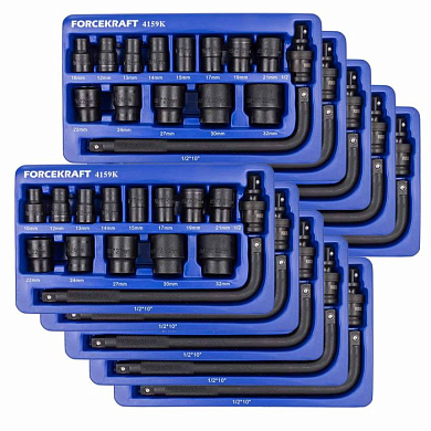 Набор головок ударных 15 пр. 1/2'' 6-гр. 10- 32 мм в ложементе, 10 к-тов ForceKraft FK-4159K 10 K-T