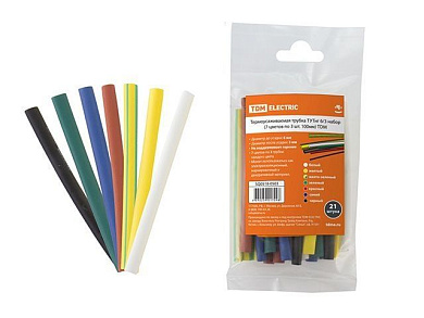 Термоусаживаемая трубка ТУТнг 6/3 набор (7 цветов по 3 шт. 100мм) TDM SQ0518-0503