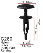 Клипса для крепления внутренней обшивки а/м Крайслер пластиковая, 100 шт Forsage C0280(Chrysler)