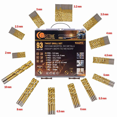 Набор сверл по металлу 93 пр. FORSTIME FT-924U93