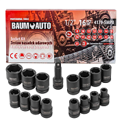Набор ударных головок 8-27 мм 1/2'' 6- гр 16 пр, удлинитель 75 мм BaumAuto BM-4179-5MPB