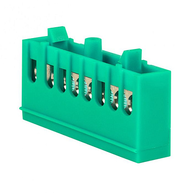 Шина "0" PE (6х9мм) 8 отверстий латунь зеленый изолированный корпус на DIN-рейку EKF PROxima sn0-63-8-ig