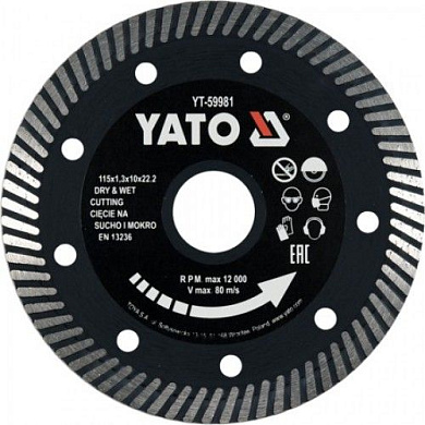 Круг алмазный для керамогранита 115x22.2x1.3 мм Yato YT-59981