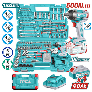 Гайковерт аккумуляторный с набором инструмента TOTAL THKTHP31522 (152шт.)