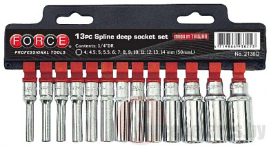 Набор глубоких головок Spline 4-14 мм 13 пр. 1/4'' Force 2138Q