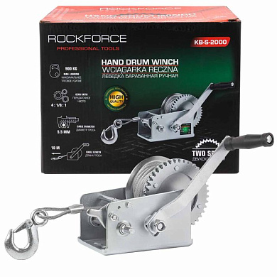 Лебедка барабанная ручная г/п 900кг RockForce RF-KB-S-2000