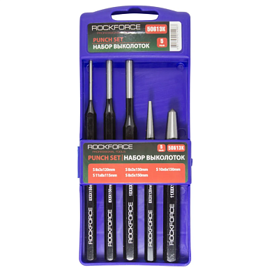 Набор выколоток 3х120, 3х150, 6х150, 5х150 мм, кернер 8х115 мм 5 прRockForce RF-50613K