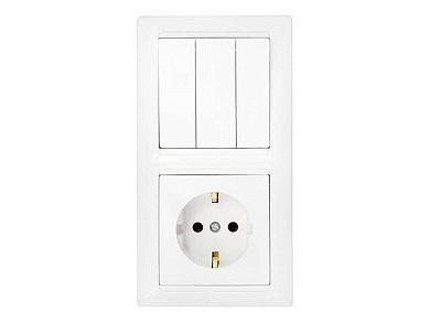 Блок выкл. 3 клав. + розетка (скрытая, с/з) белая, Стиль, Bylectrica 3В-РЦ-695