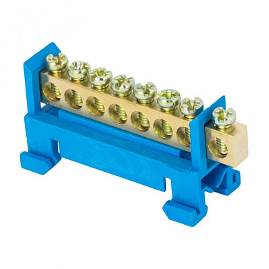 Шина "0" N (6х9мм) 8 отверстий латунь синий изолятор тип "Стойка" на DIN-рейку EKF PROxima sn0-63-8-sb