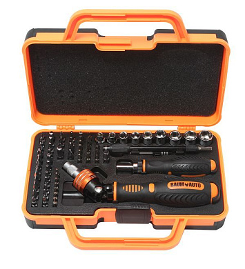 Набор отверток реверсивных поворотных для ювелирных работ, с комплектом бит и головок 69 пр. BaumAuto BM-30314269