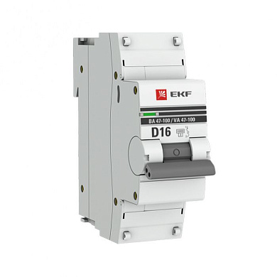 Автоматический выключатель 1P 16А (D) 10kA ВА 47-100 EKF PROxima mcb47100-1-16D-pro