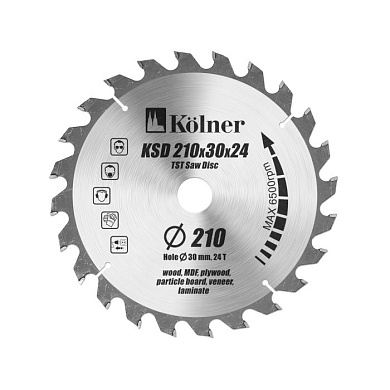 Диск пильный 210×30 мм, 24 зуба, по дереву, кн210-30-24 KÖLNER 8100300108
