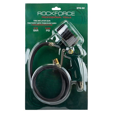 Пистолет для подкачки шин с монометром и шлангом 1 м, 0-15bar, RockForce RF-STG-32