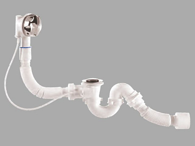 Сифон для ванны автомат U-образный с выпуском и переливом (Lt) с гибкой трубой 40х40/50 BAKIMAY 0100101006