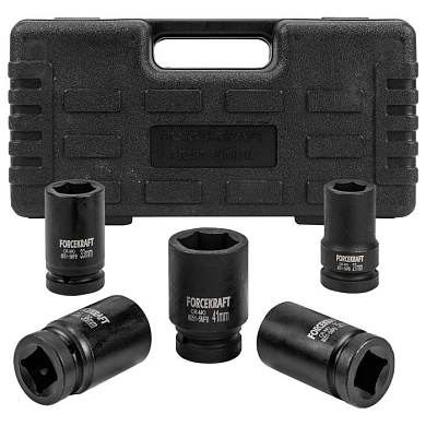 Набор головок ударных глубоких 5 пр., 1'' 6-гр 27-41 мм ForceKraft FK-8051-5MPB