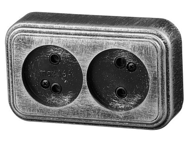 Розетка 2-ая, открытая, б/з серебро, RA 16-237-ЧС Юпитер JP7431-08