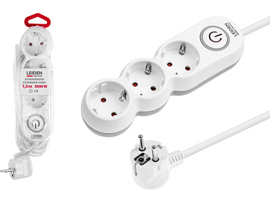 Удлинитель 1,5м (3 роз. 3,5кВт с/з выкл ПВС 3х1,5) LEIDEN ELECTRIC 805032