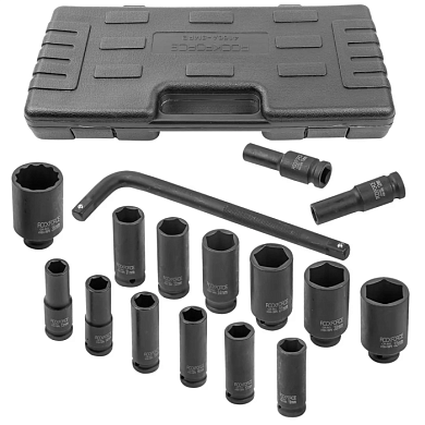 Набор головок ударных глубоких 10-36 мм 1/2'' 6-гр&12-гр 16 пр с Г-образным воротком RockForce RF-4166A-5MPB