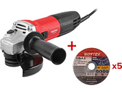 Одноручная углошлифмашина AG 1207-6 в кор., 750 Вт, 125х22,2 мм, 0-10000 об/мин, рег.об., 5 отрезных кругов WORTEX 0333364