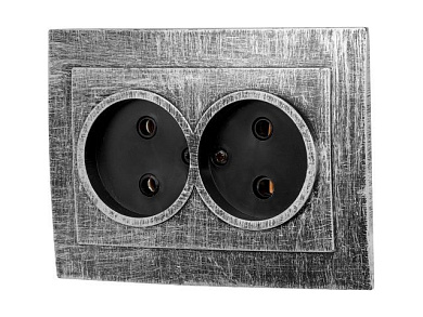 Розетка 2-ая, скрытая, б/з, серебро, Стандарт, RS 16-237 ЧС, Юпитер JP7424-04